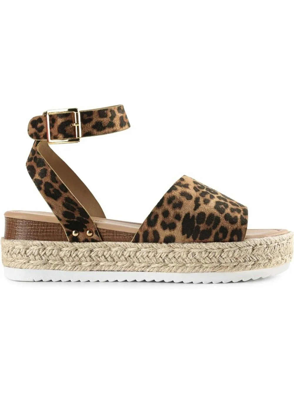 Women's Leopard Comfortable Platform Espadrilles Ankle Strap Wedge Sandal Shoes